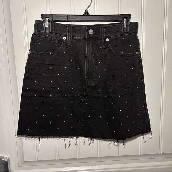 NWT Madewell Lunar Wash Metallic Dot Edition Rigid Denim A-Line Mini Skirt 25 - Picture 1 of 9